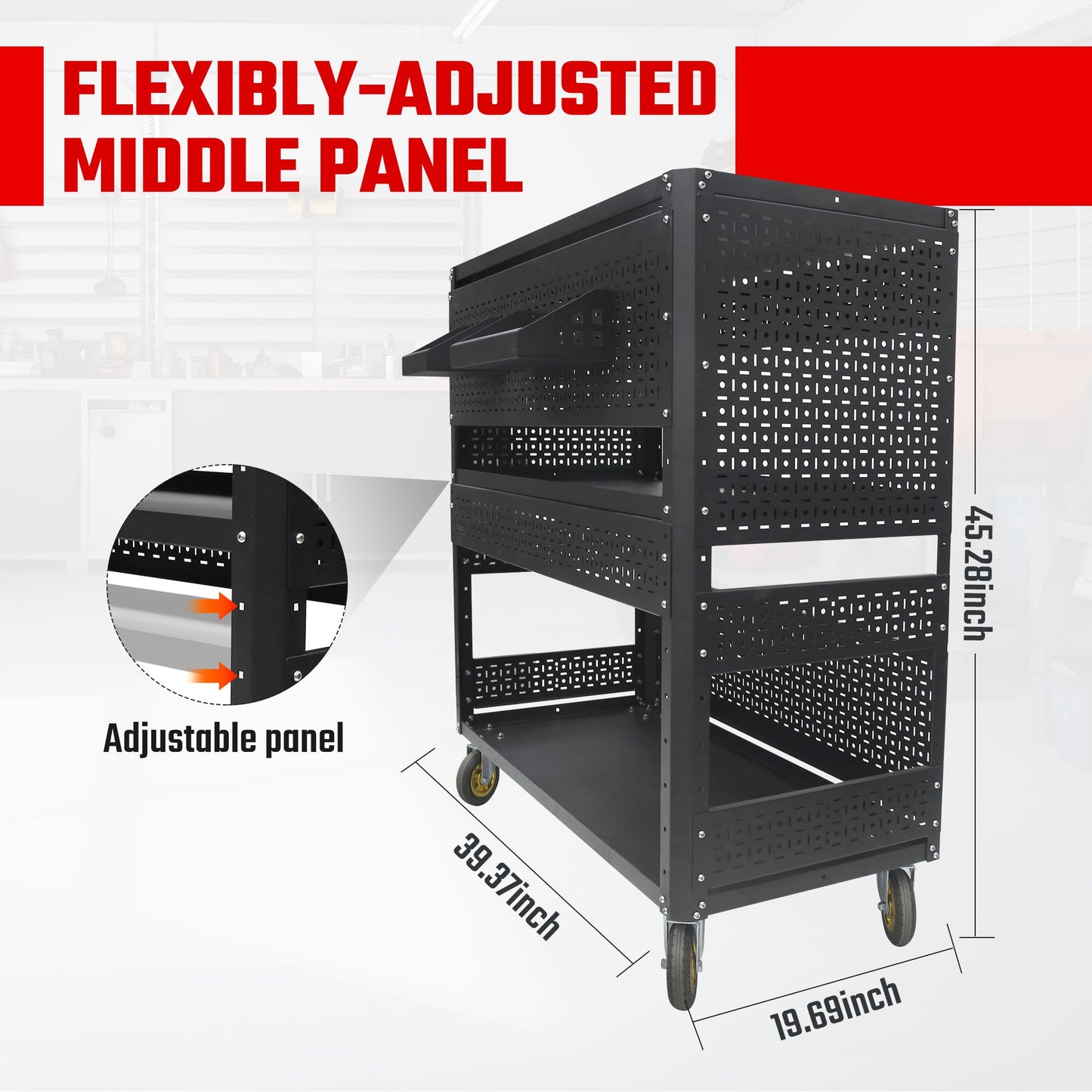3-Tier DIY Detachable Utility Cart With Steel Pegboard
