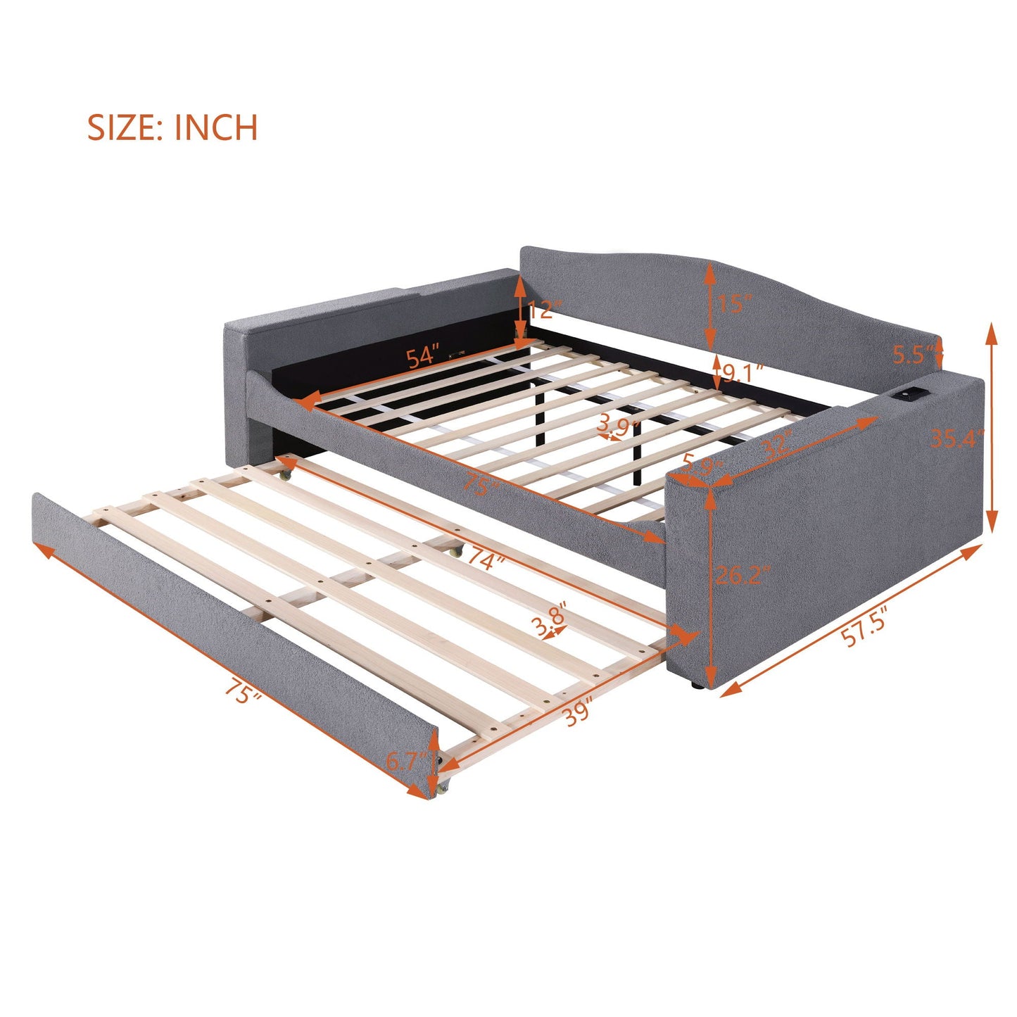 Upholstered Daybed With Storage Armrests, Trundle And Latest Integrated tooth Audio System