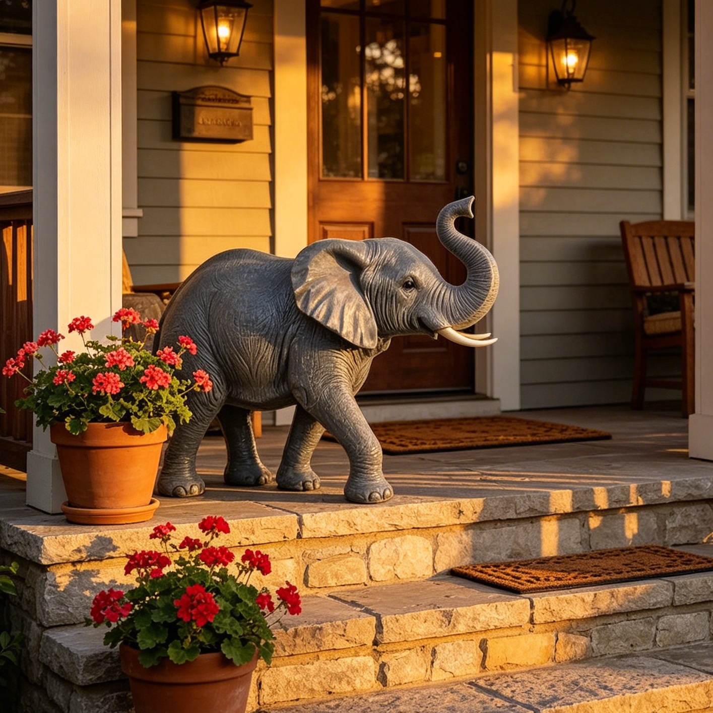 20'' Tall Resin Elephant Statue with Raised Trunk