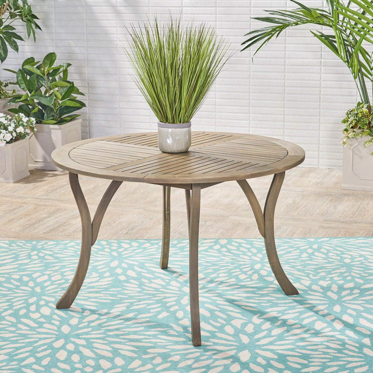 Outdoor Acacia Wood Round Dining Table with Curved Legs