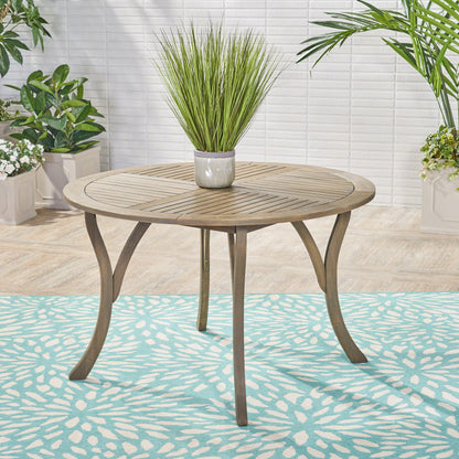 Outdoor Acacia Wood Round Dining Table with Curved Legs