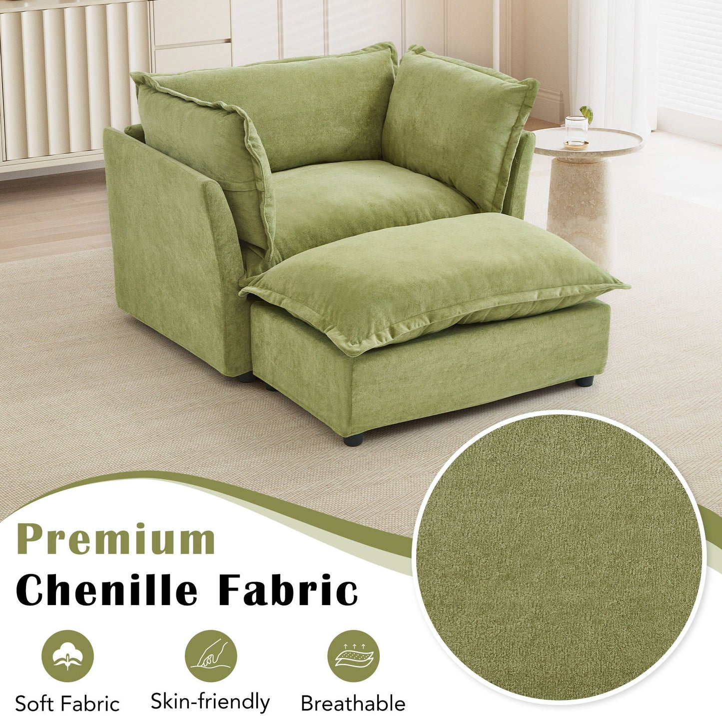 Modern Armchair Sofa With Movable Ottoman