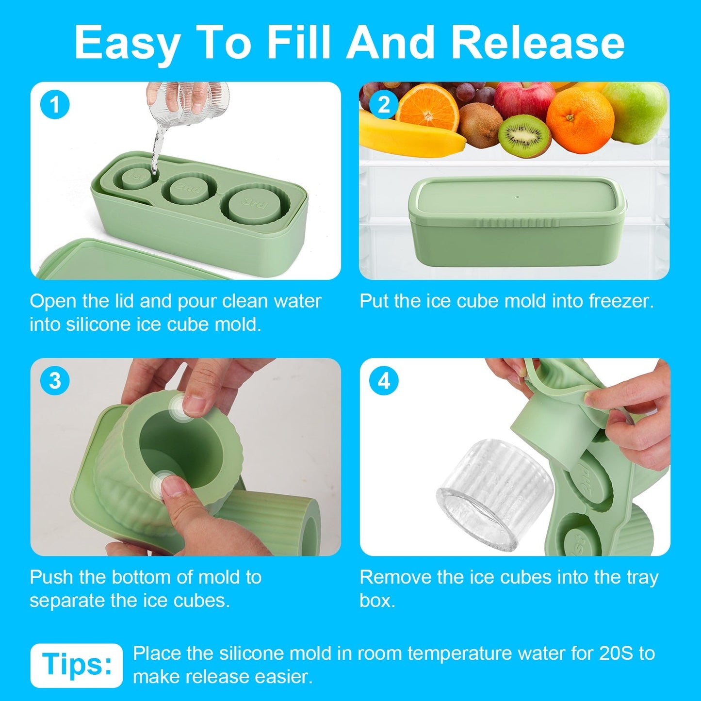 Ice Cube Tray Fit For 20OZ/30OZ/40OZ Stanley Cup Easy Release Silicone Hallow Cylinder Tumbler Ice Cube Mold With Lid And Bin for Iced Juice Whiskey C