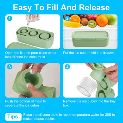 Ice Cube Tray Fit For 20OZ/30OZ/40OZ Stanley Cup Easy Release Silicone Hallow Cylinder Tumbler Ice Cube Mold With Lid And Bin for Iced Juice Whiskey C