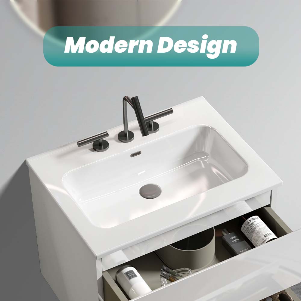 Glossy White Ceramic Integrated Sink