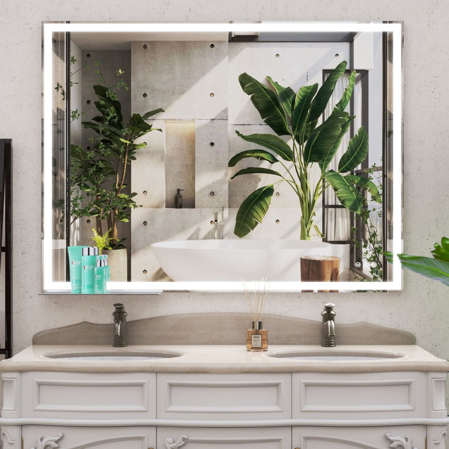 LED Bathroom Vanity Mirror Wall Mounted Adjustable / Warm / Natural Lights Anti-Fog Touch Switch With Memory Modern Smart Large Bathroom Mirrors