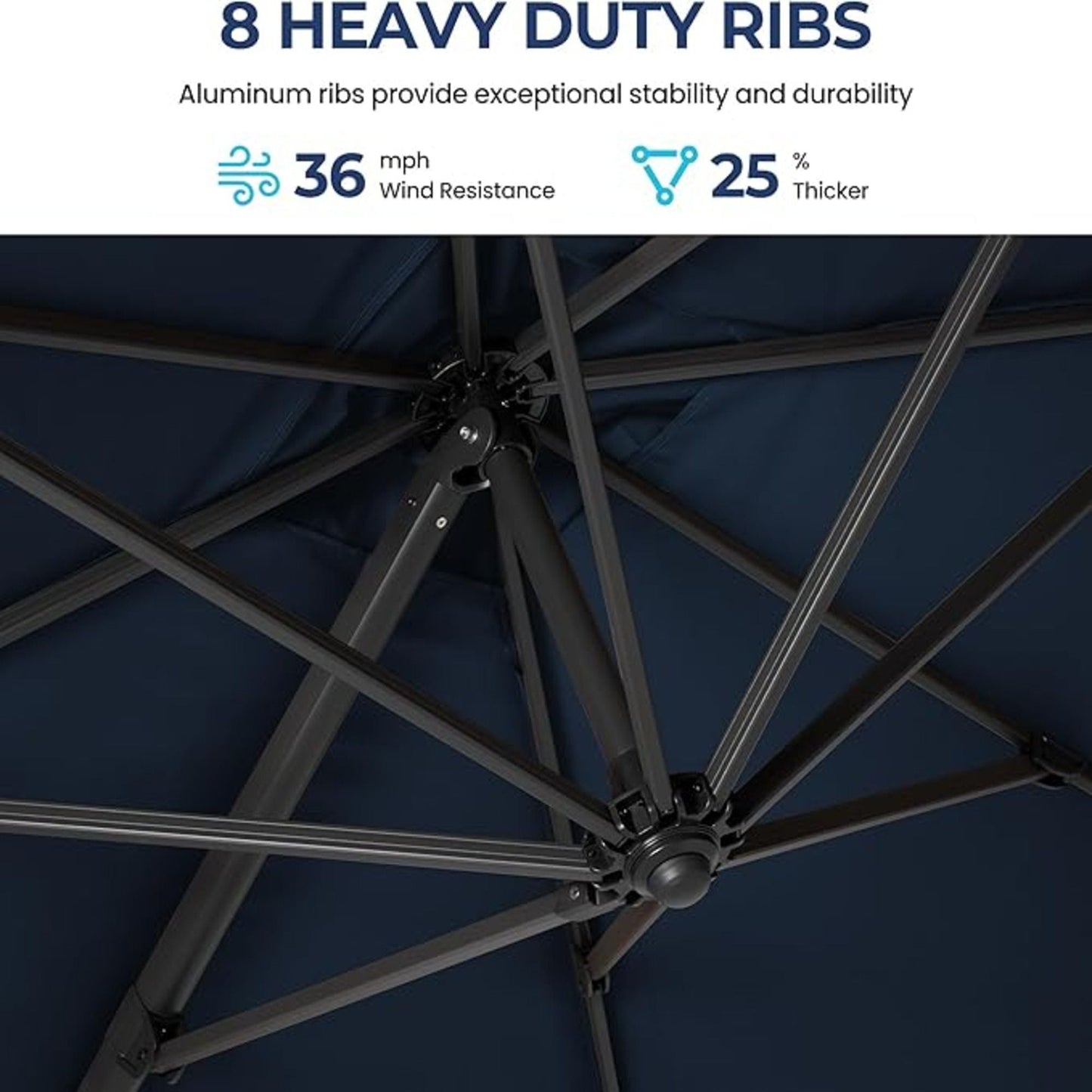 Round Cantilever Patio Umbrella With 360 Rotation & Infinite Tilt Adjustment