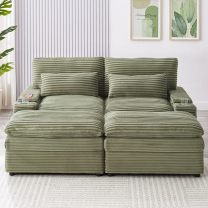 Convertible Loveseat Sofa With Storage, USB Ports, Cup Holders
