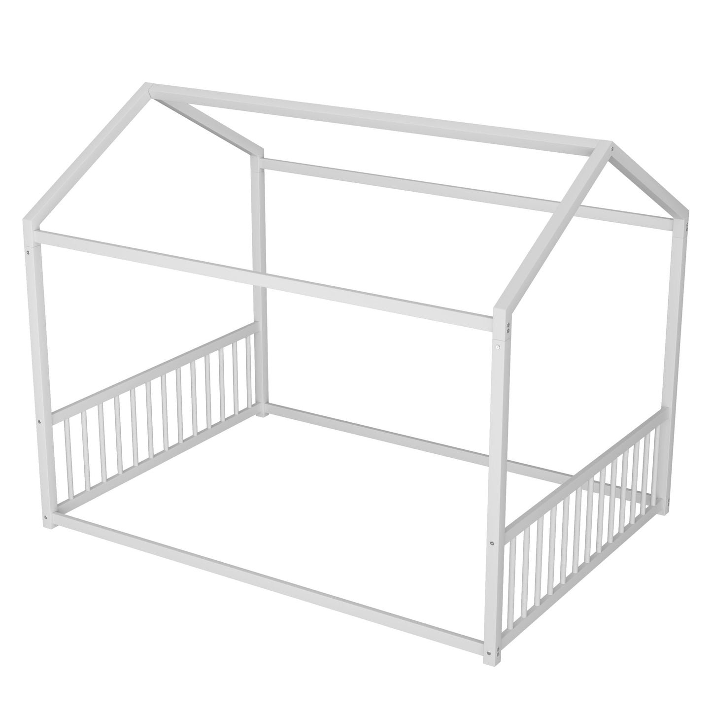Montessori Style Floor House Shaped Bed With Safety Guardrails