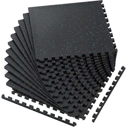 0.6 Inch Thick Interlocking Gym Floor Mats with Cushioned EVA Foam - Black White or Black+Blue