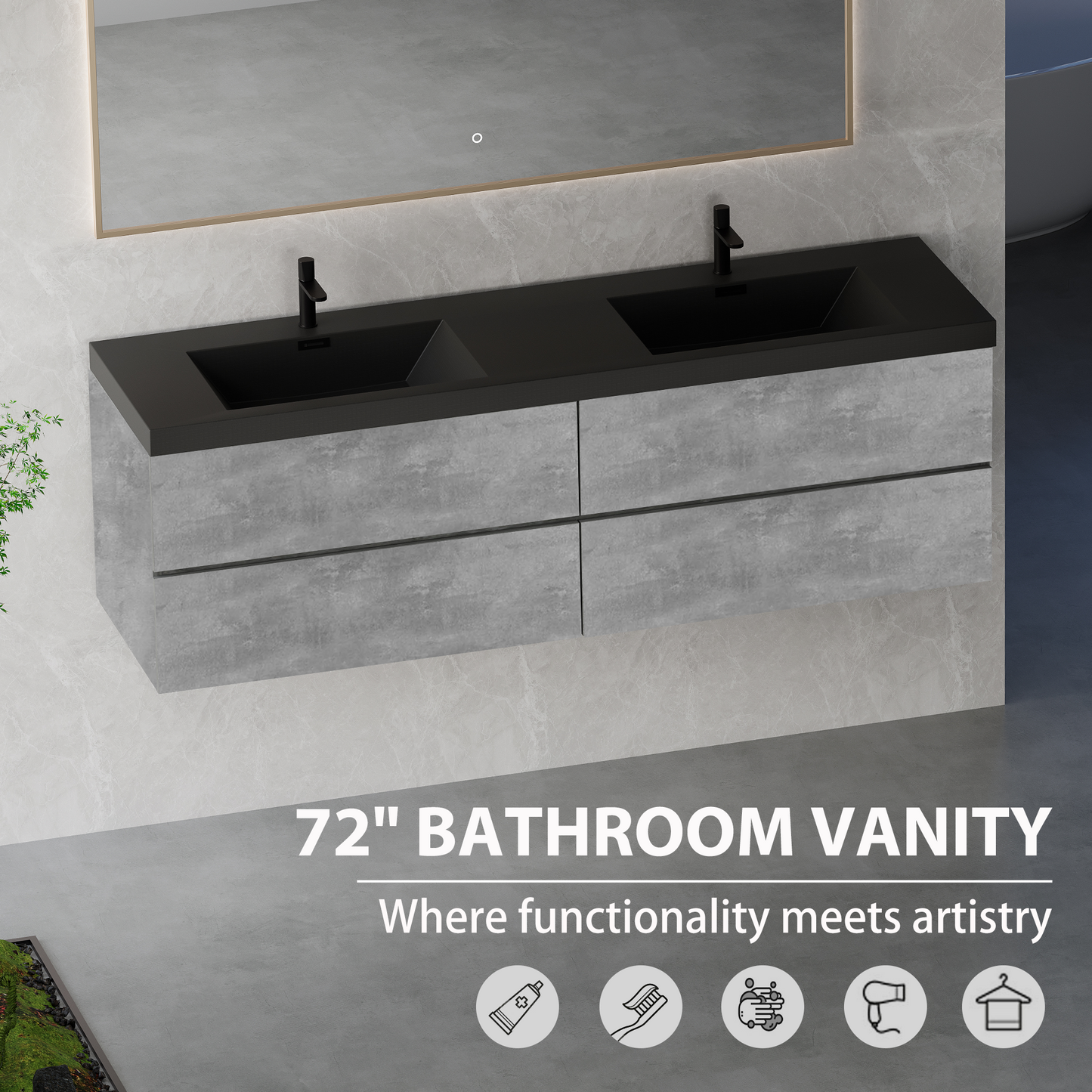 72" Floating Vanity with Sink, Modern Wall-Mounted Storage Cabinet