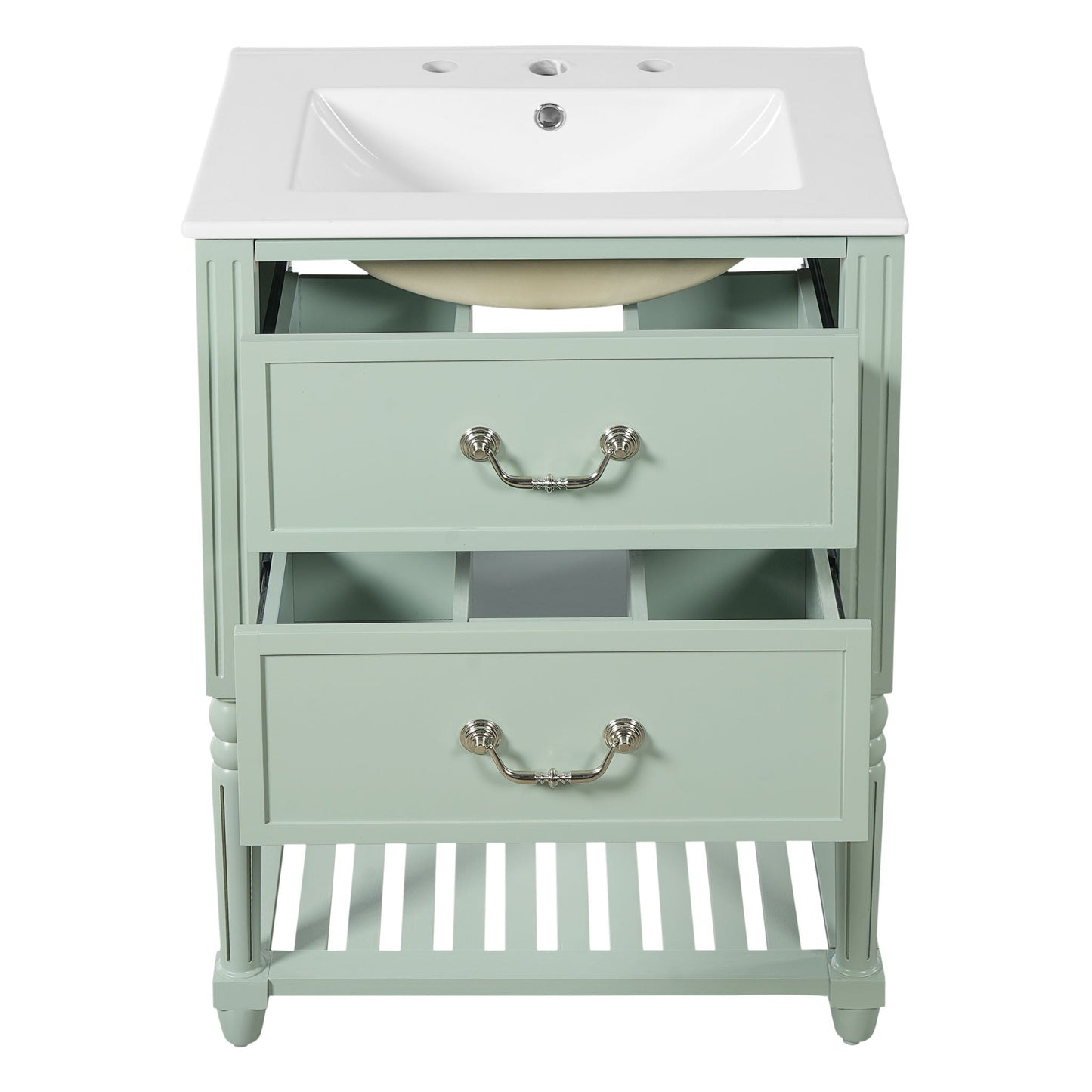Wave Design Bathroom Vanity With Sink, 2 Drawers And Open Shelf