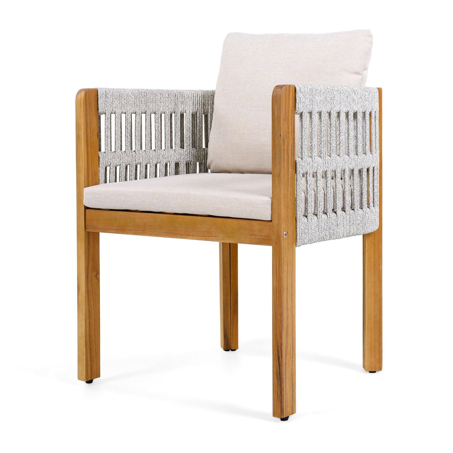 7 Piece Outdoor Dining Set with Table and Chairs - Beige / Teak / White