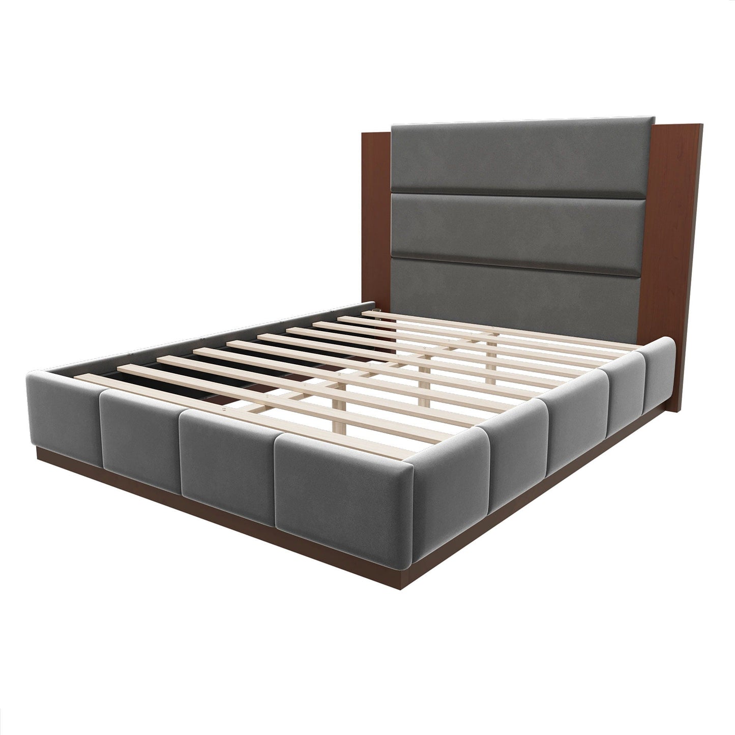 Modern Upholstered Platform Bed With Extended Headboard