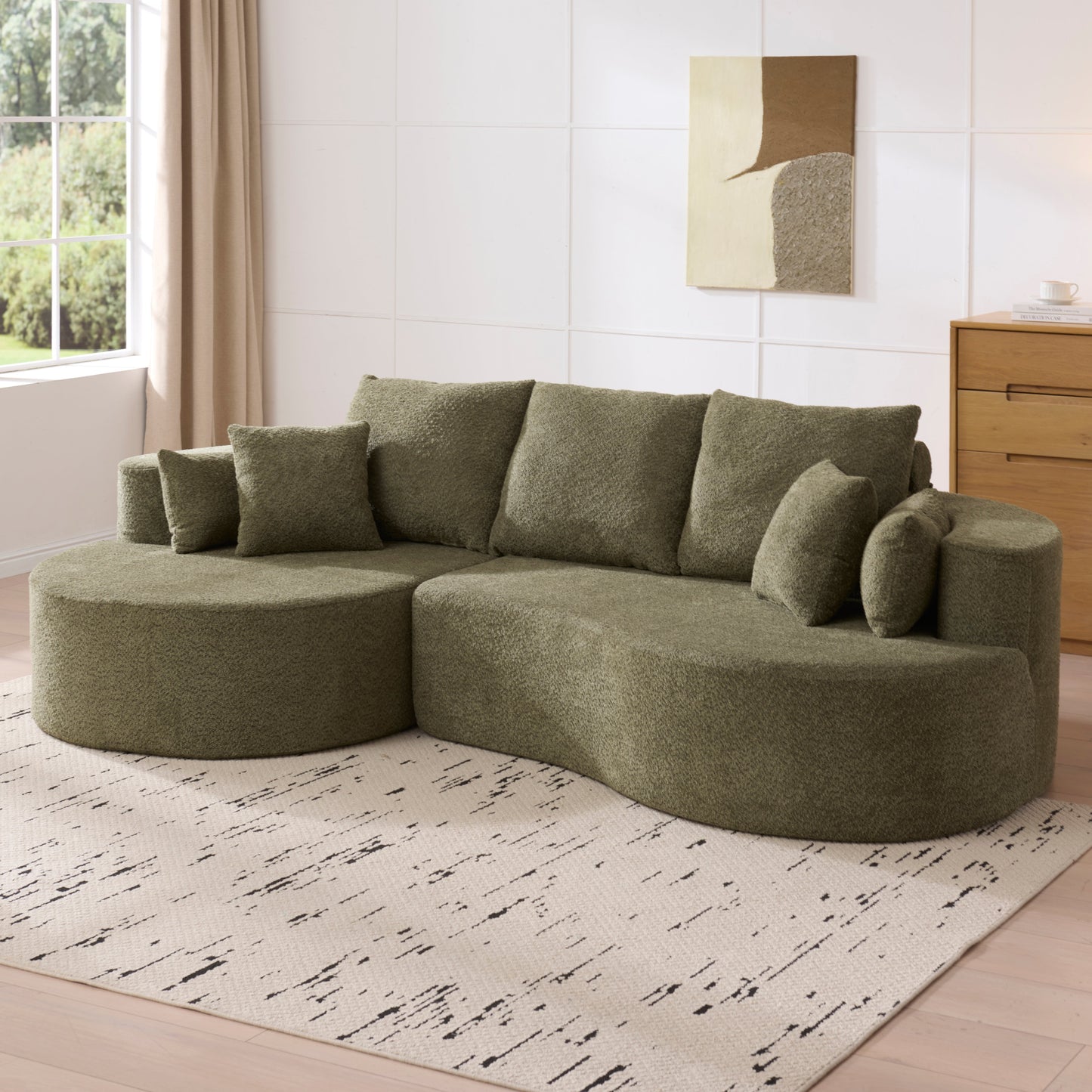 106 in. 2-Piece Fabric Cloud Curved Sectional Boucle Sofa with Chaise Lounge in Forest
