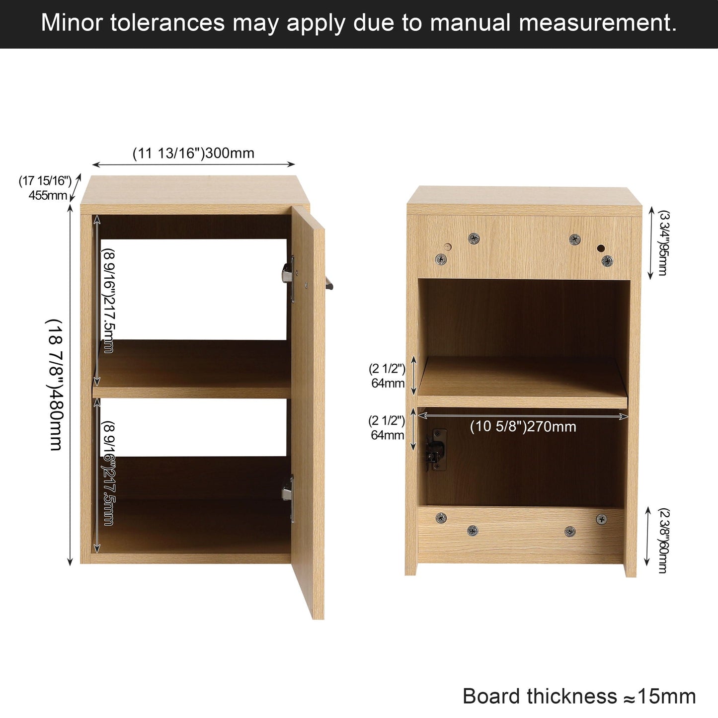 Floating Bathroom Vanity Single Door Base Cabinet, Wall Mounted Storage - Light Oak