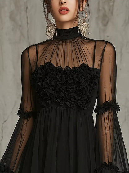 Sheer Mesh Flare Sleeve Mini Dress