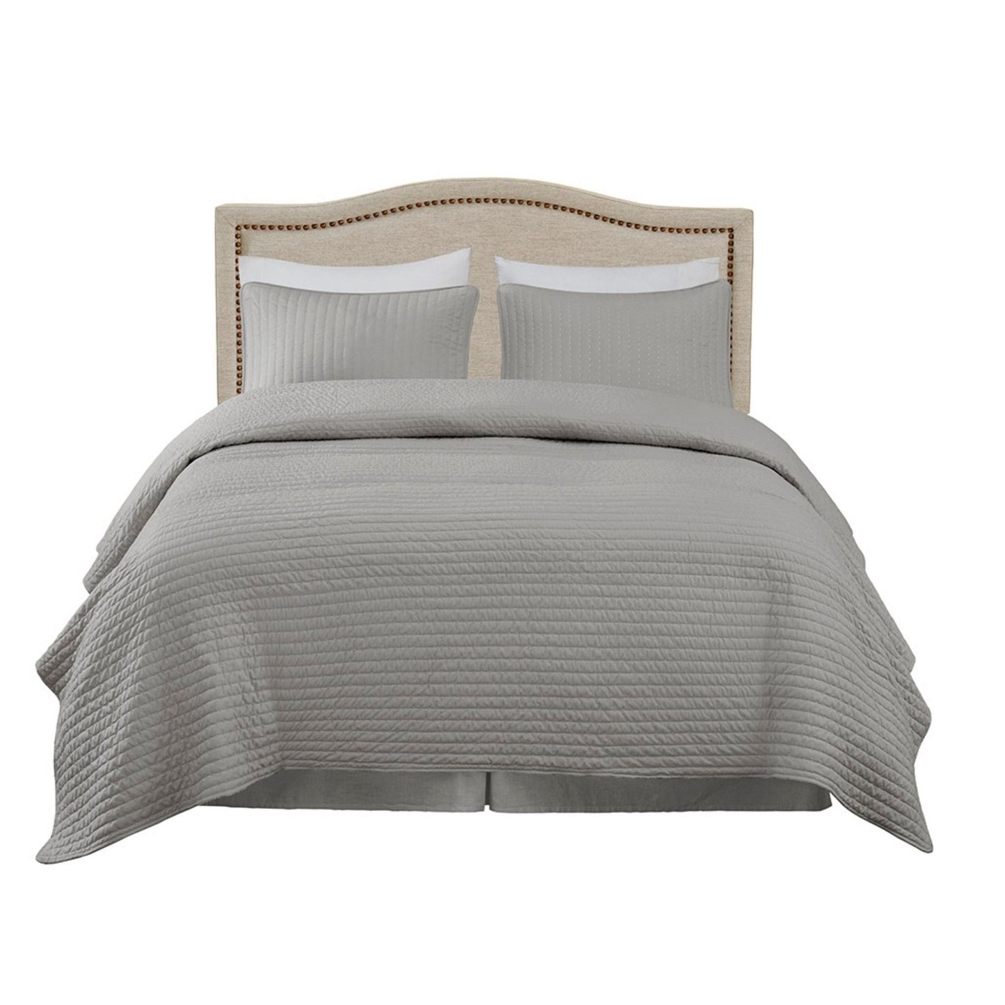 Elegant Panel Headboard With Copper Nailheads And Adjustable Metal Legs