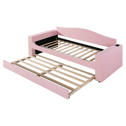 Upholstered Daybed With Storage Armrests, Trundle And Latest Integrated tooth Audio System