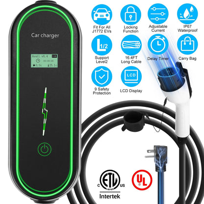 Level2 EV Charger Portable Electric Vehicle Charging Station with NEMA 6-20P PlugÊCarry Bag Fit For All J1772 EV and Hybrid Vehicles for Home and Outd