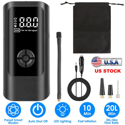 Car Tire Inflator Pump Portable Car Air Compressor Corded Electric Air Pump With LED Light