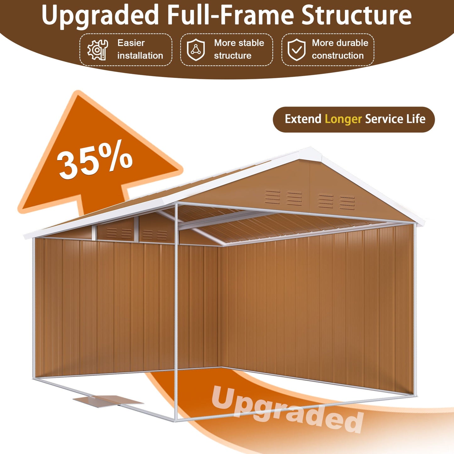 Storage Shed With Windows, Lockable Door & Ventilation For Backyard Tool Organization - Brown