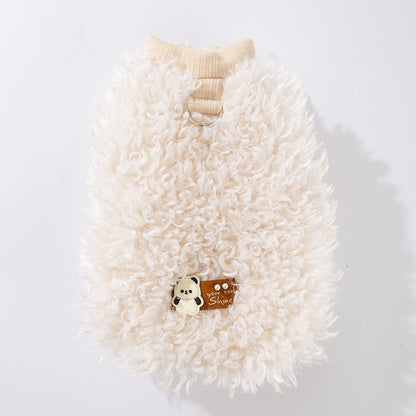 The Fluffy Sheep Wool Pet Vest, The Cute Panda Badge And The Warm Winter Coat Are For Small Cats And Dogs