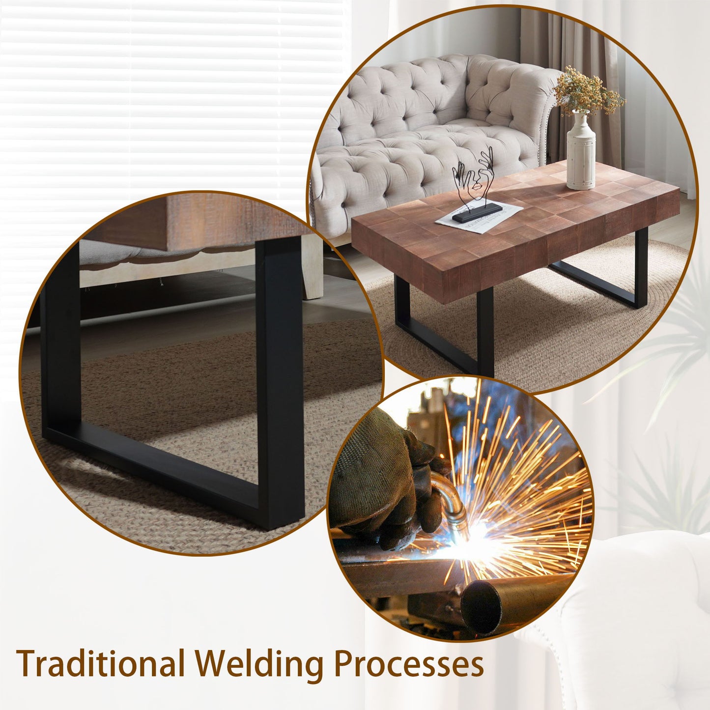 Rectangular Coffee Table With U-Shaped Legs Living Room - Multi