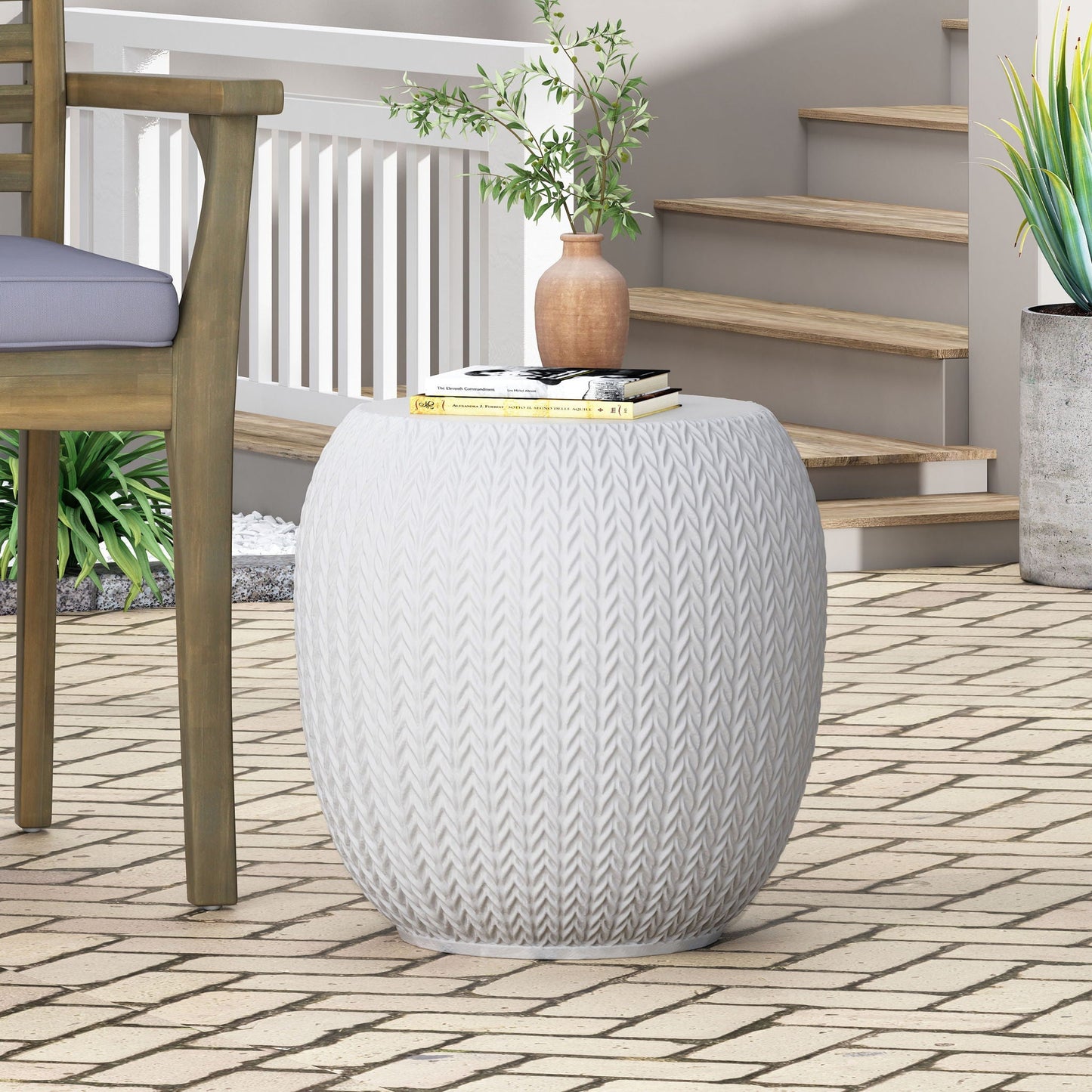 Outdoor Lightweight Concrete Side Table - Antique White