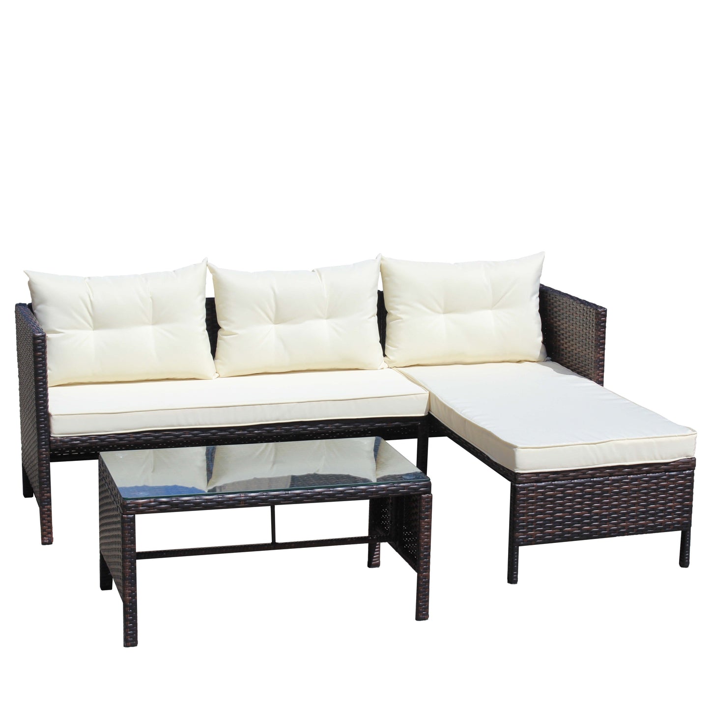Outdoor Patio Furniture 3-Piece Conversation Set with Wicker Rattan Sectional Sofa