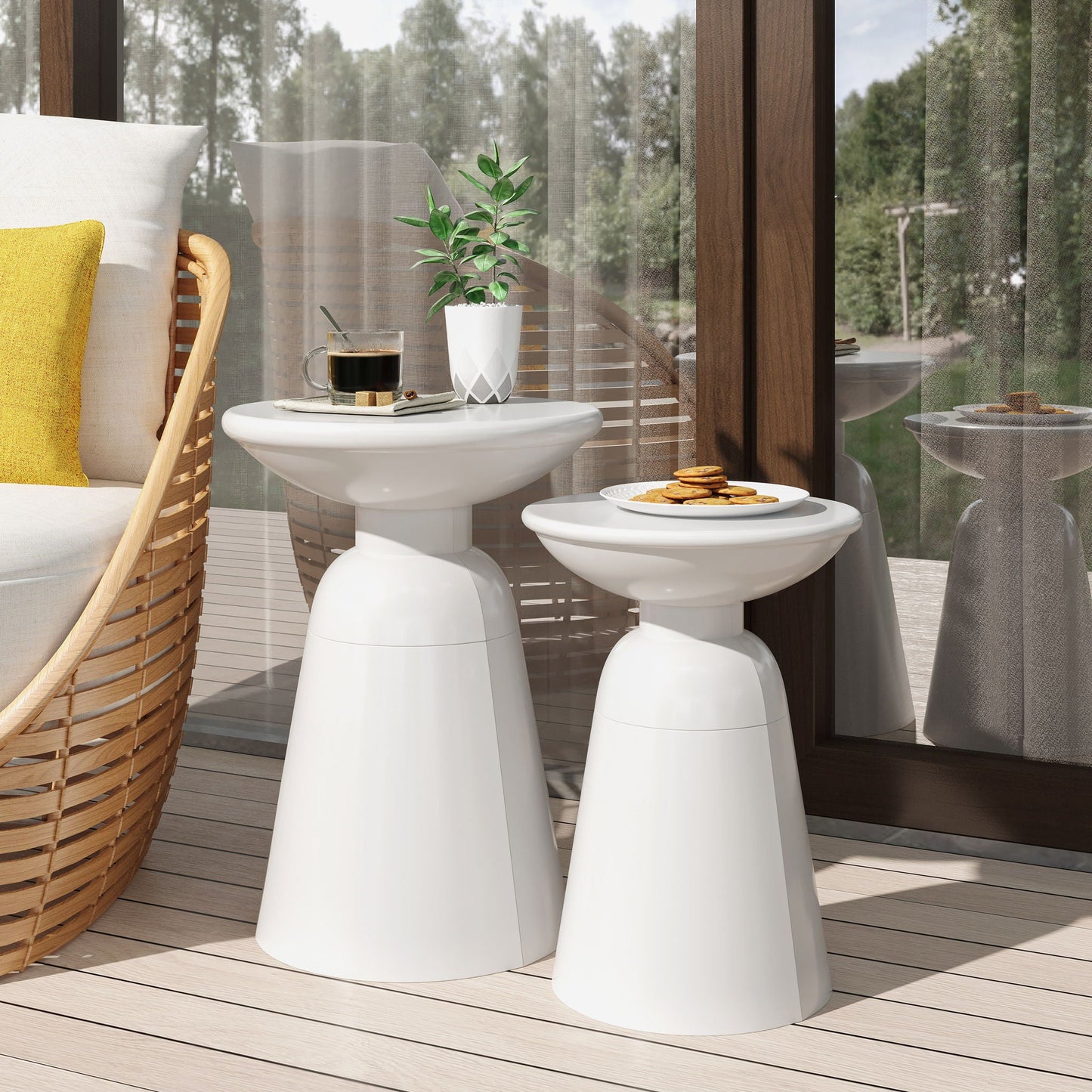 Serenita Outdoor Side Tables With Flared Design (Set of 2)