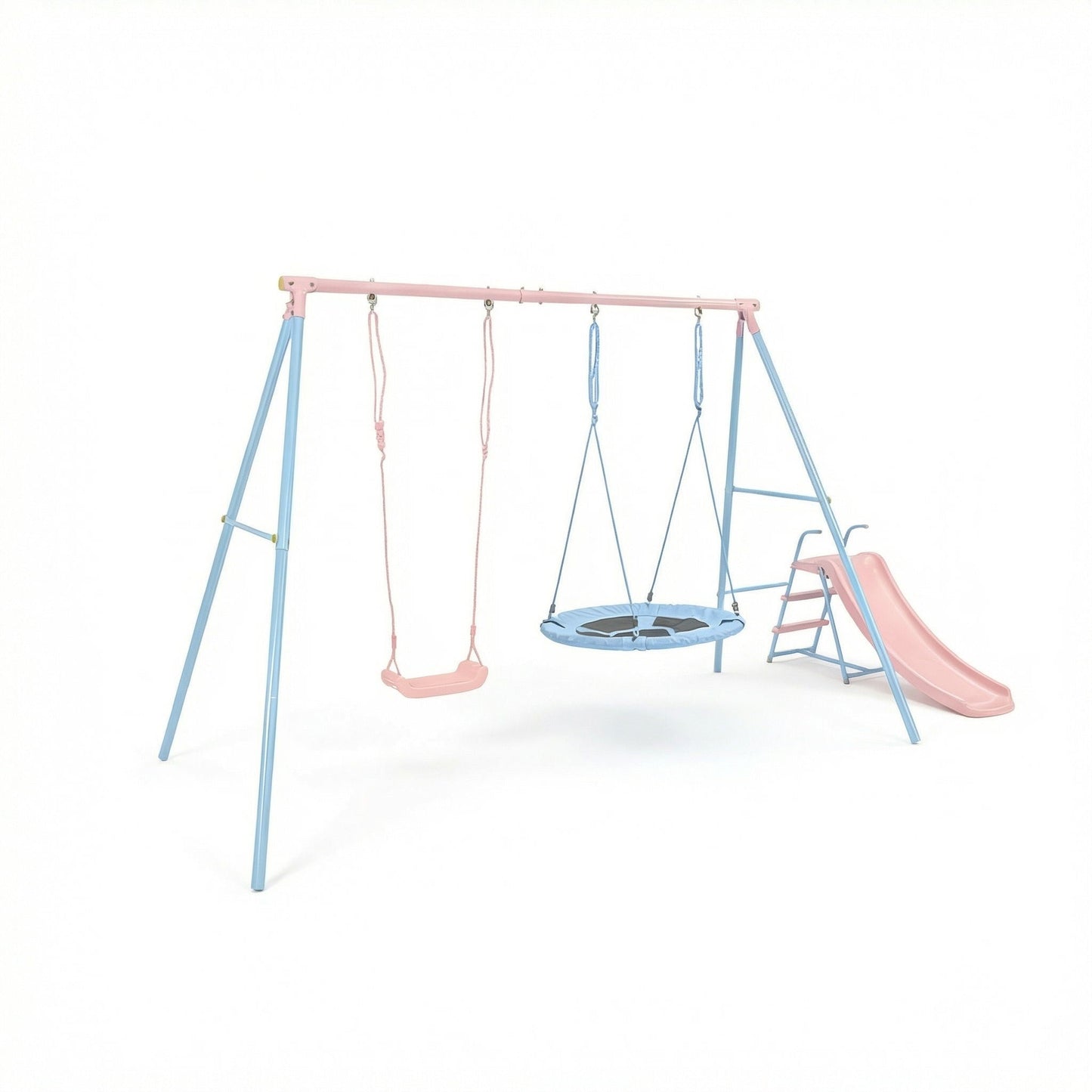 Xns107 - 2 Swing Set With Slide For Outdoor - Blue / Pink