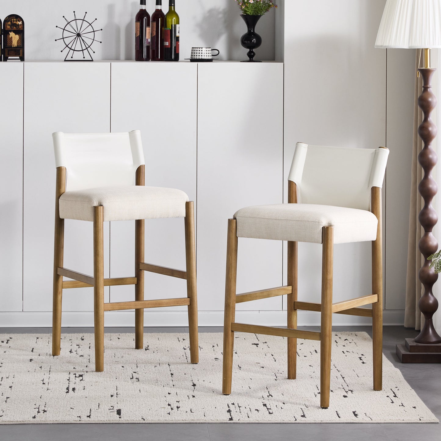 28.5'' Modern Solid Wood Bar Stool with Polyester Cushion - Set of 2