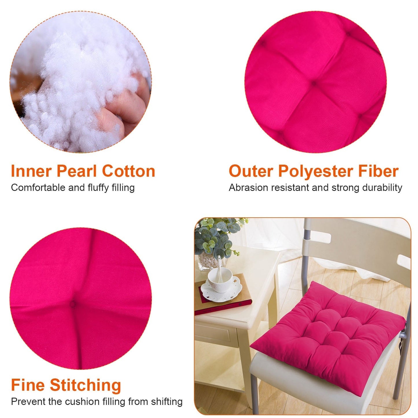 4-Pack Square Chair Cushions – 17.7"x17.7", Tie-On, Soft Pads for Home, Office, Travel