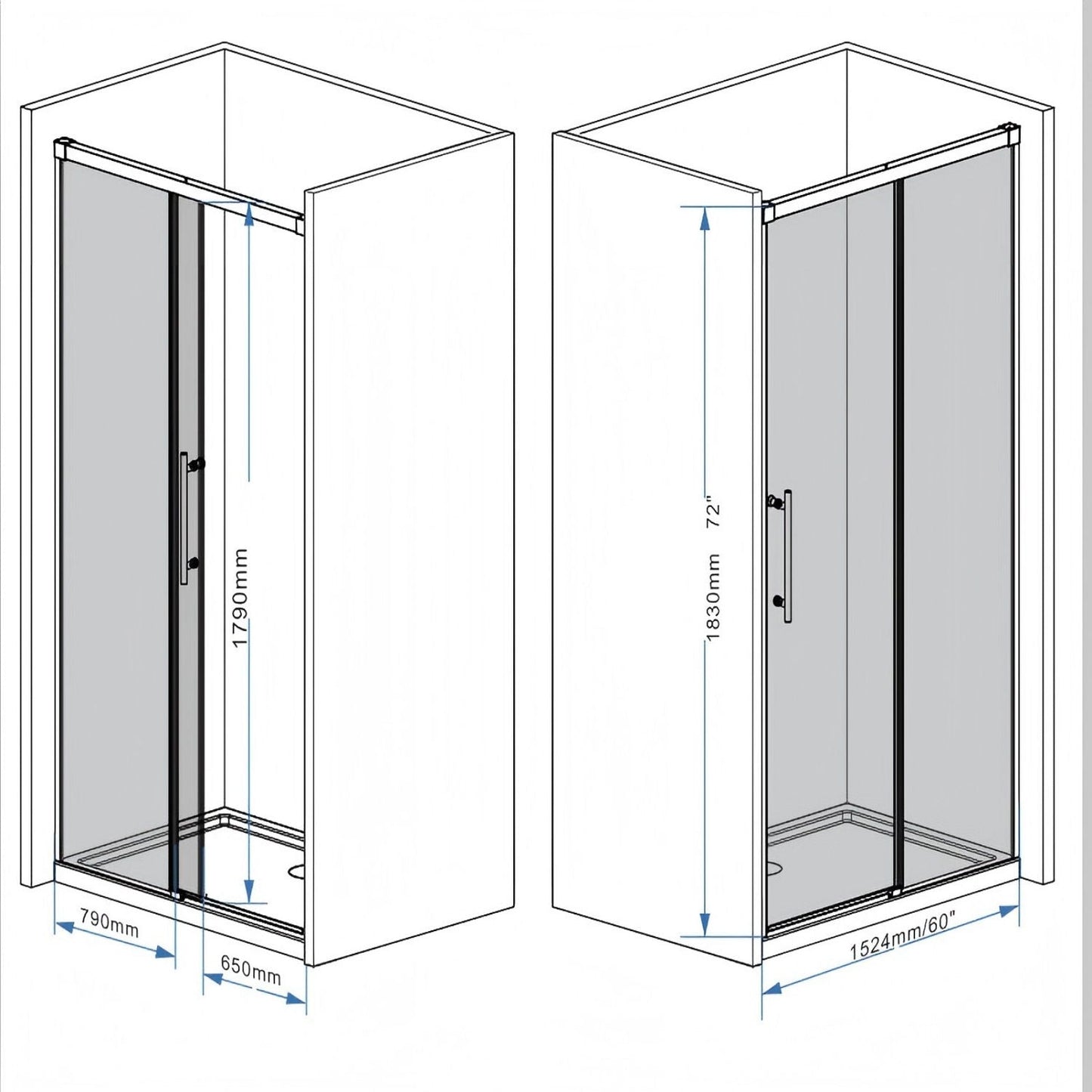 Frameless Single Sliding Shower Door With Handle
