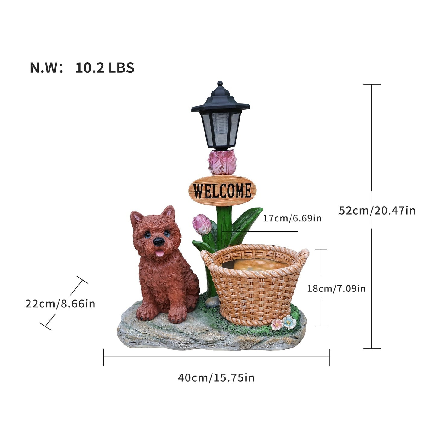 Sitting Puppy Solar Planter Outdoor Statue