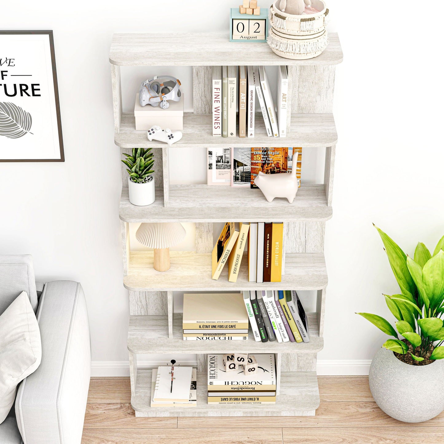 Modern 5 Tier Open Storage Bookcase