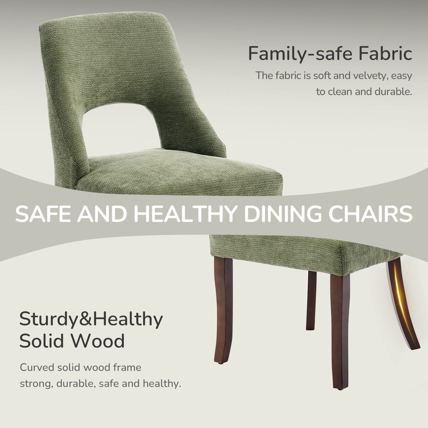 Upholstered Dining Chair With Curved Legs (Set of 2) - Green