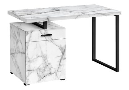 Computer Desk with Marble Look Laminate and Storage Drawers - White