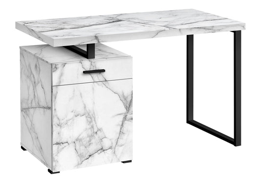 Computer Desk with Marble Look Laminate and Storage Drawers - White