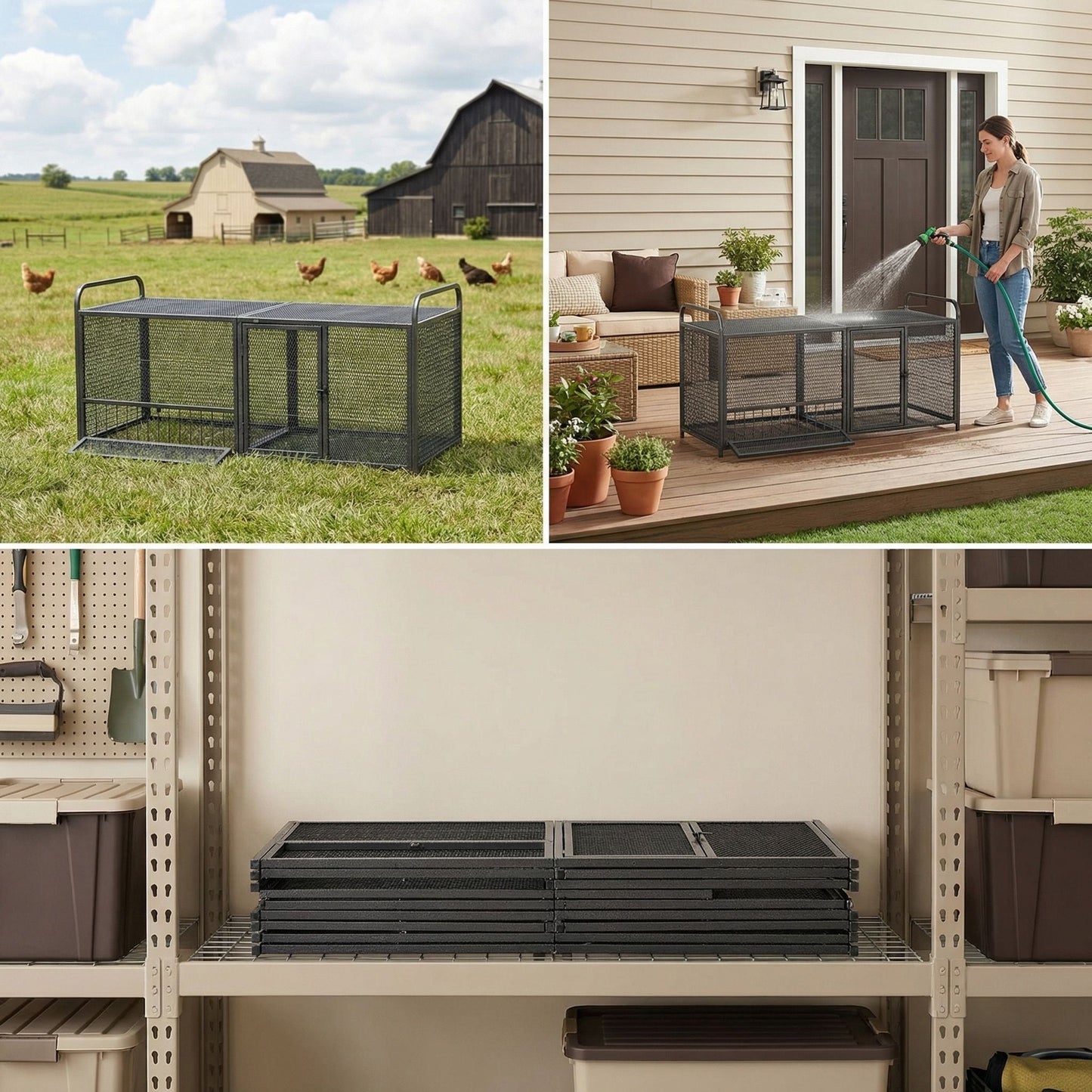 Chicken Cage, Poultry Breeding Coop - Black / Silver