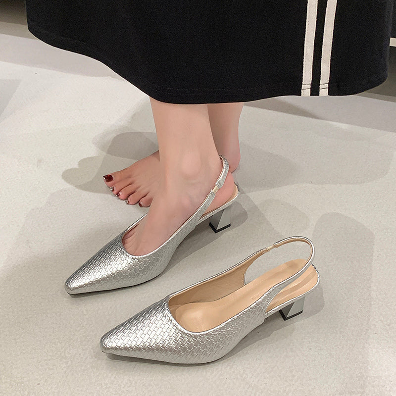 Women Woven Block Heel Mary Janes, 2026 New Summer Elegant Fashion Commuter High Heel Sandals, Versatile Daily Single Shoes