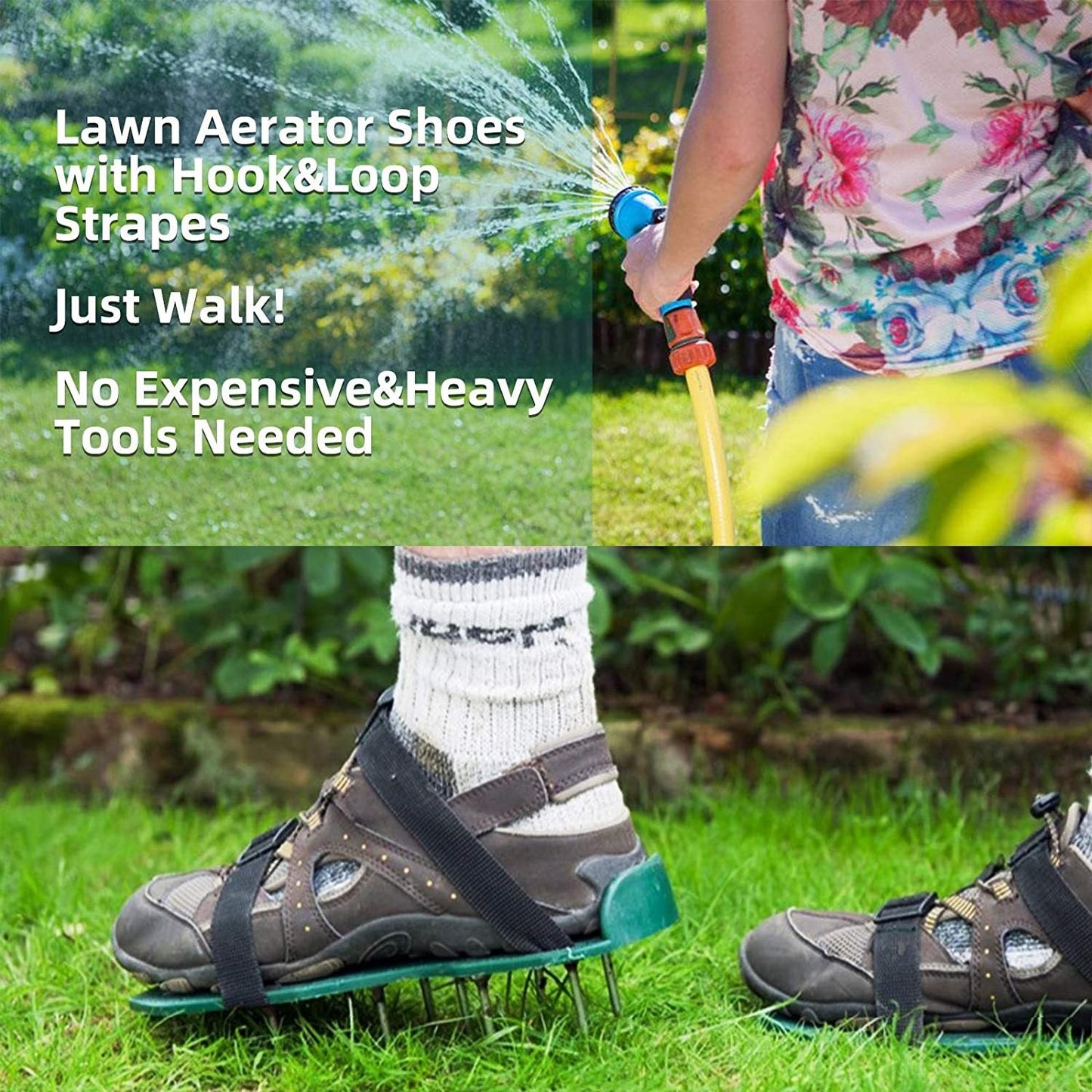Lawn Aerator Shoes with Metal Spikes for Soil Aeration – One-Size-Fits-All Pre-Assembled Grass Aerator Sandals