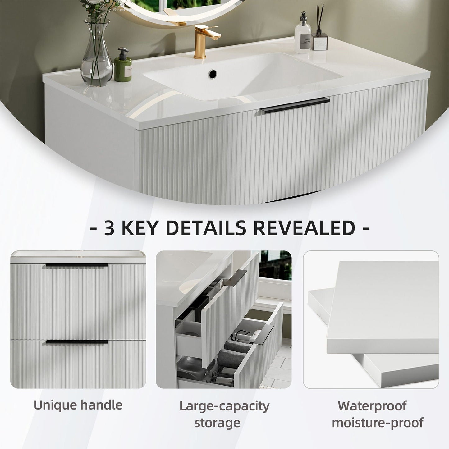 Modern Wall Mounted Floating Bathroom Vanity With Sink And Drawers