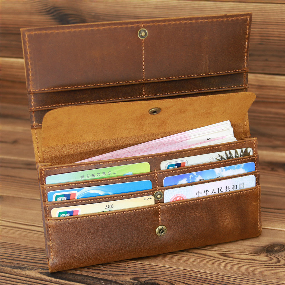 Retro Crazy Horse Leather Men's Long Wallet Handbag