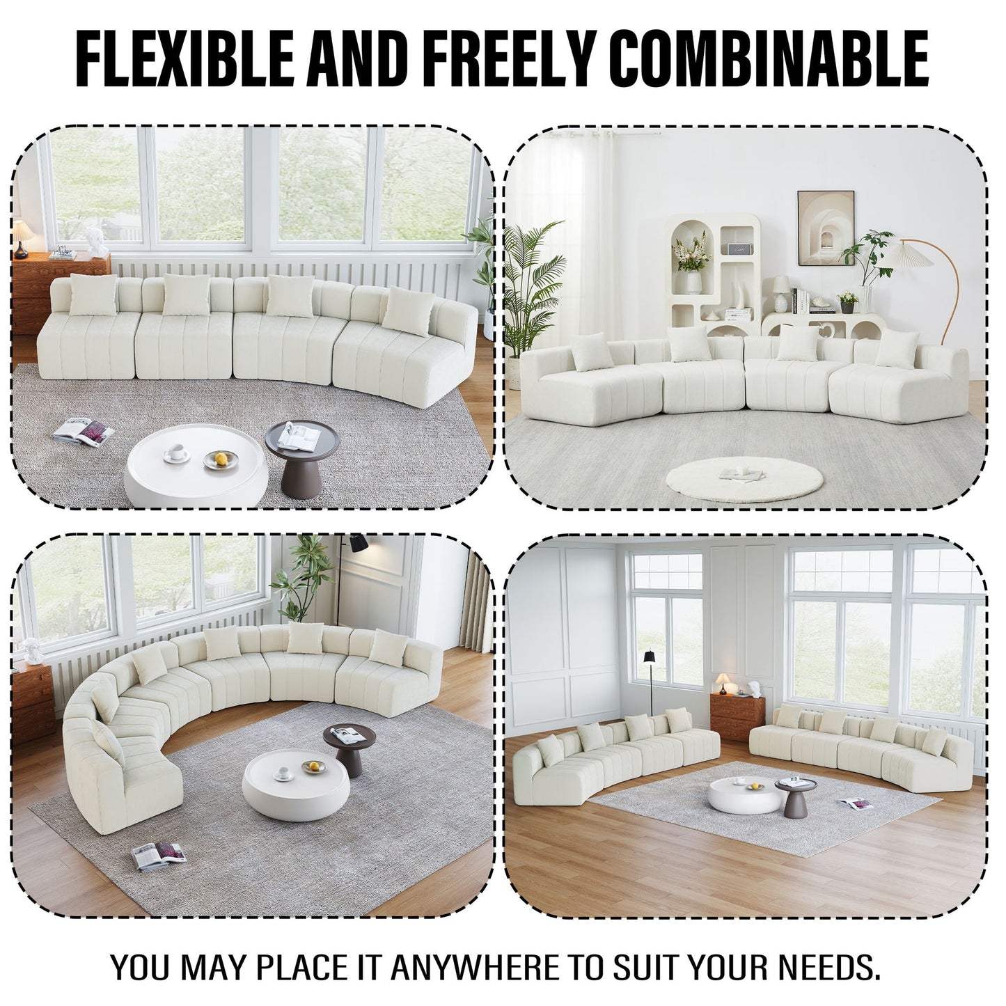 Modular Sectional Sofa With 2 Pillows, Symmetrical Design