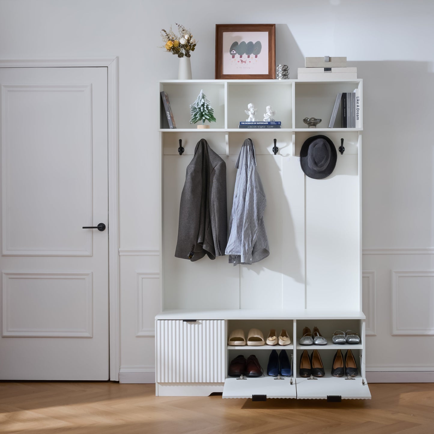 49.6" 5-in-1 Hall Tree with Bench, Shoe Storage & Cabinets