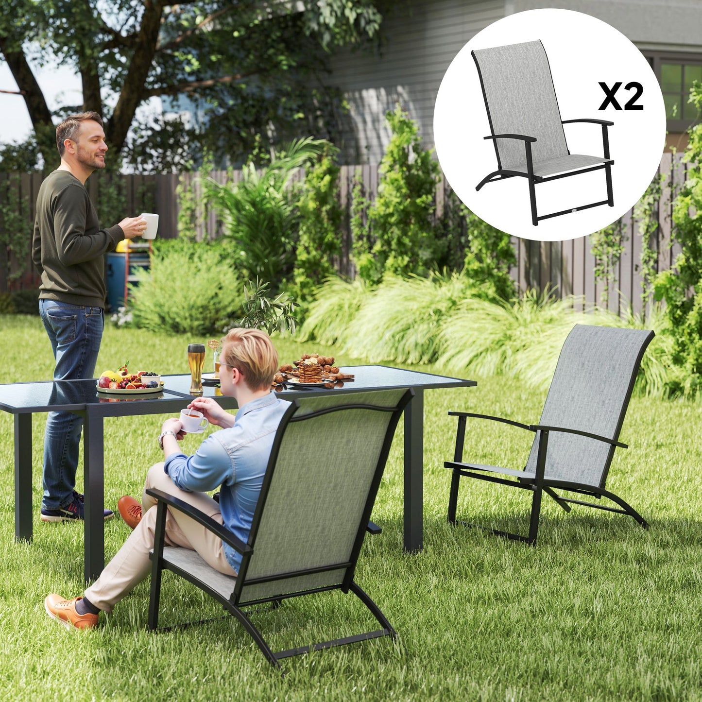 Outsunny Folding Patio Chairs Set of 2, Portable Outdoor Dining Chairs with High Back, Armrests