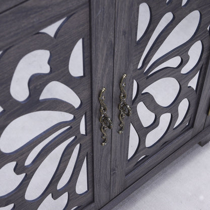 Elegant Sideboard With 2 Acrylic Mirrored Doors, Adjustable Shelf Storage
