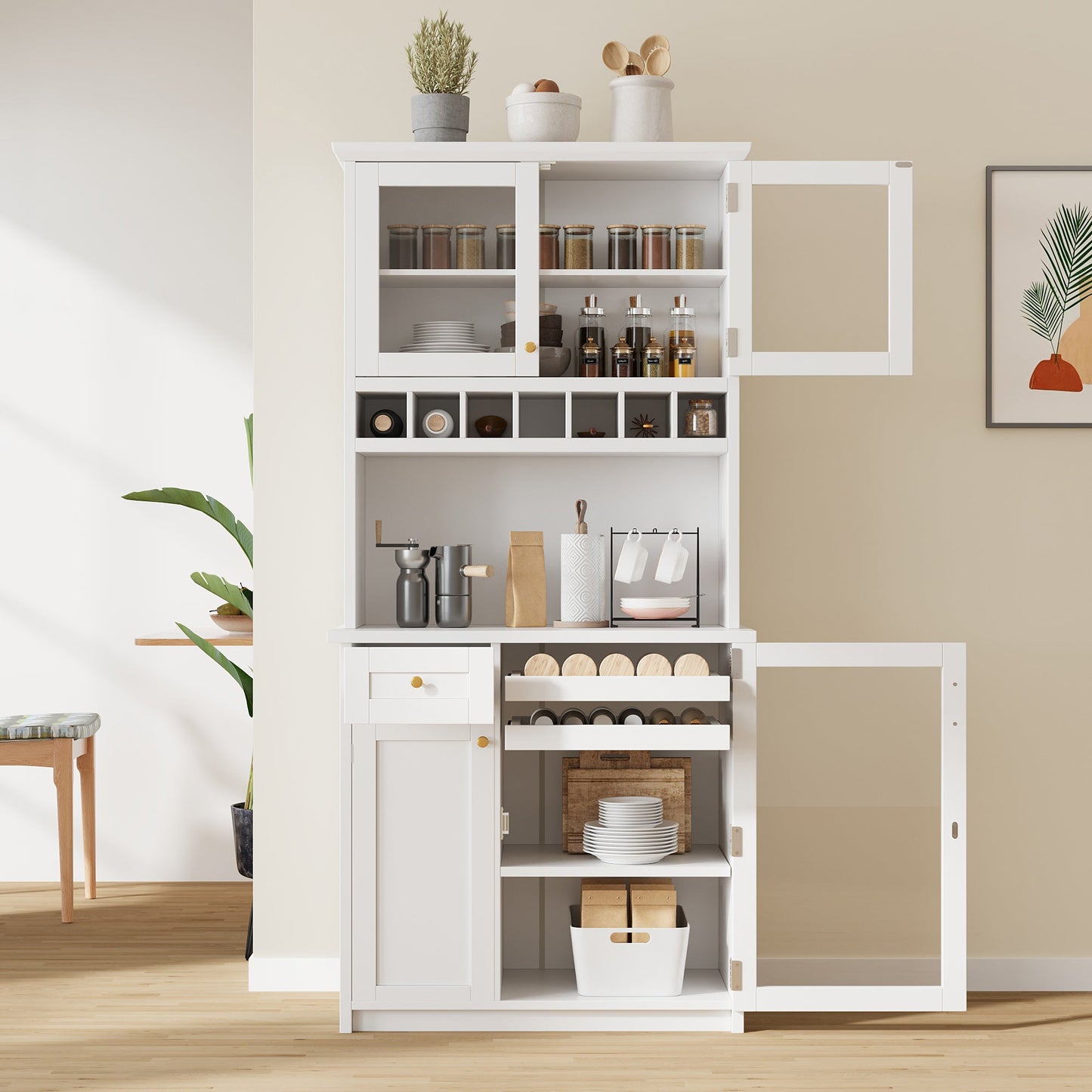 TOPMAX Farmhouse Freestanding Buffet with Hutch